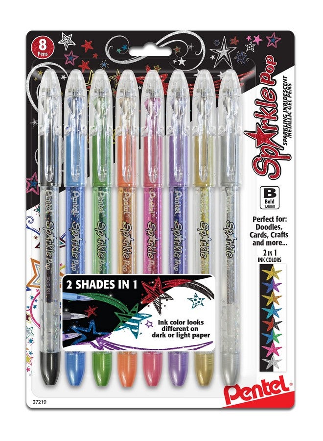 Pentel Sparkle Pop Metallic Gel Pen, (1.0Mm) Bold Line, Assorted Colors, Pack Of 8 (K91Bp8M) - Image 1