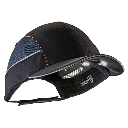 Ergodyne Safety Bump Cap with LED Brim Lighting, Baseball Hat Style, Long Brim, Ergodyne Skullerz 8960 , Black - Image 1