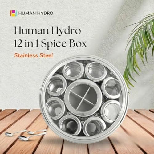 Human Hydro 12-in-1 Stainless Steel Masala Dabba | Spice Box with Partitioned Middle Container & 3 Spoons | See-Through Lid | Masala Container for Kitchen (22 cm, Silver) - Image 2