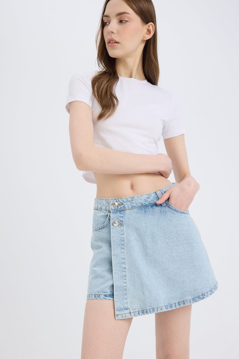 DeFacto Blue Woman High Waist Denim Skort Casual - Image 4