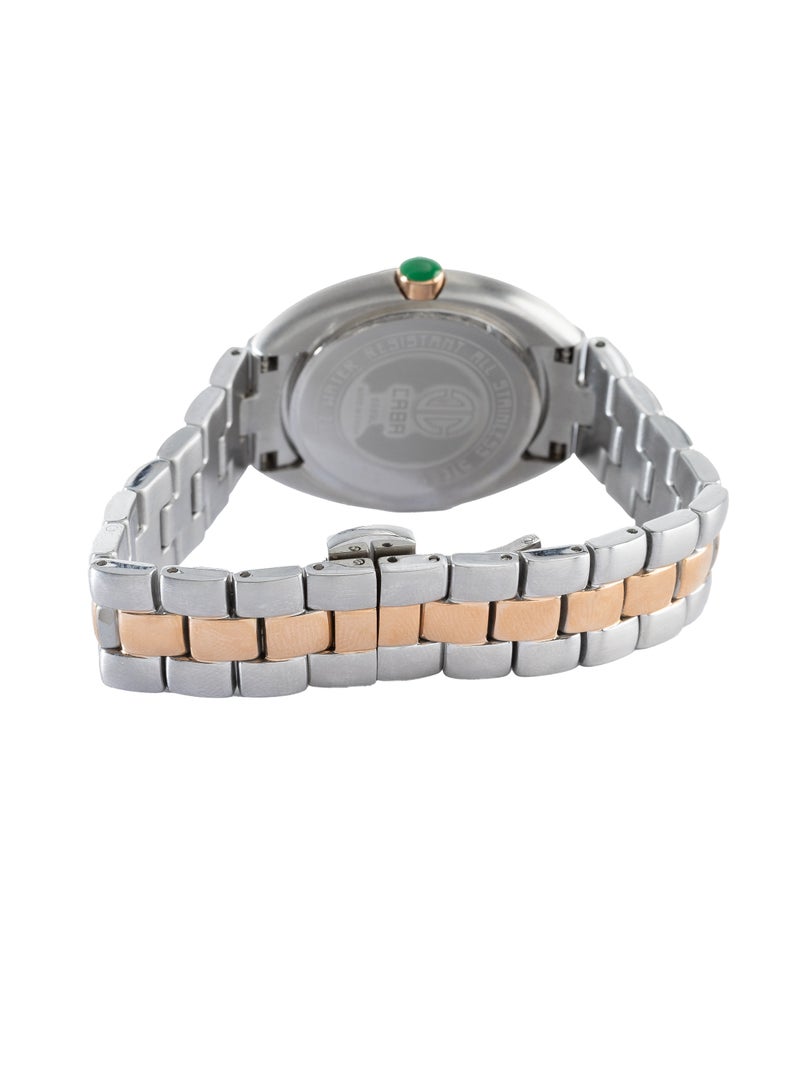 CABA Women's Watch, Studded With Zircon Stones, Roman Numbers With Brown Dial, Stainless Steel Bracelet, Waterproof, Silver&Copper - 3106889SL-1 - Image 3