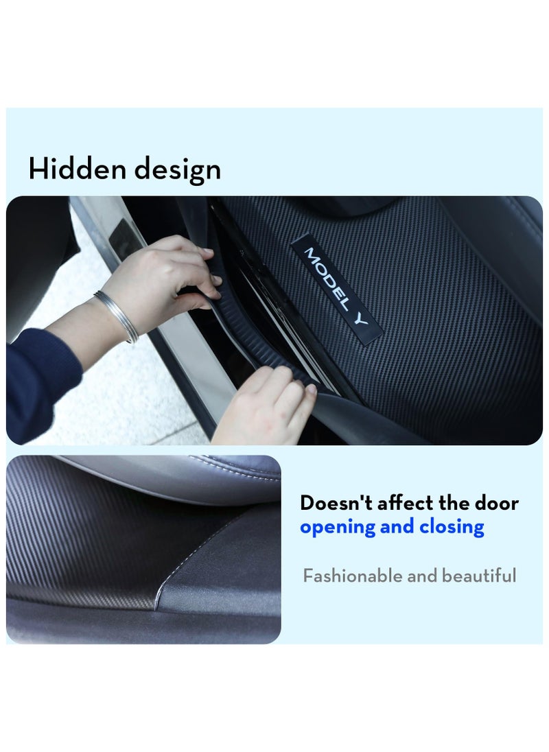 SYOSI for Tesla Model Y Door Sill Protector, Door Sill Protector for Tesla Model Y 2021-2024 5 Seater Model Y Accessories, Carbon Fiber Front and Rear Door Sill Scuff Plate Edge Guard, Not fit 7 Seater  - Image 3