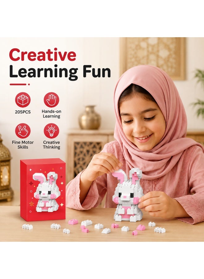 1 Set 205 Pcs Rabbit Shaped Micro Building Blocks, DIY Educational Assembly Toy, For Cultivating Practical Thinking Ability Of Children Aged 6 And Above - Image 2
