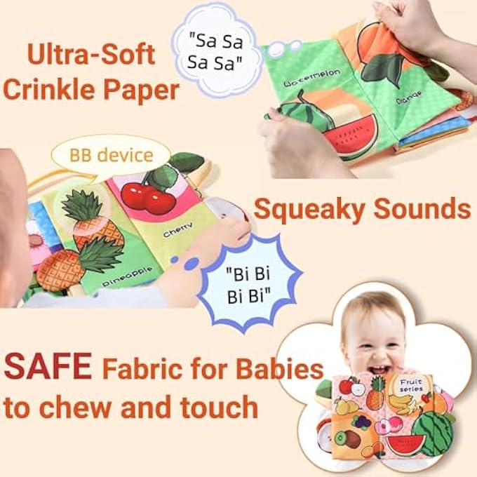 SOFT CRINKLE FOR BABIES, WASHABLE CLOTH ACTIVITY WITH CRINKLY PAGES, GREAT FOR STROLLER TOYS AND INFANT VISUAL DEVELOPMENT - Image 3