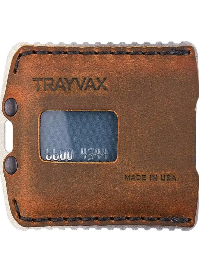 Trayvax Ascent Wallet, RFID Front Pocket Money and Credit Card Holder, Minimalist Slim Leather Metal Wallet for Men and Women, Raw Tobacco Brown - Image 1
