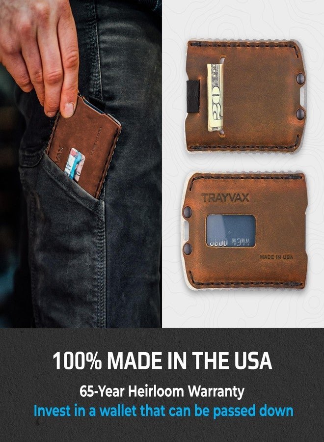 Trayvax Ascent Wallet, RFID Front Pocket Money and Credit Card Holder, Minimalist Slim Leather Metal Wallet for Men and Women, Raw Tobacco Brown - Image 3