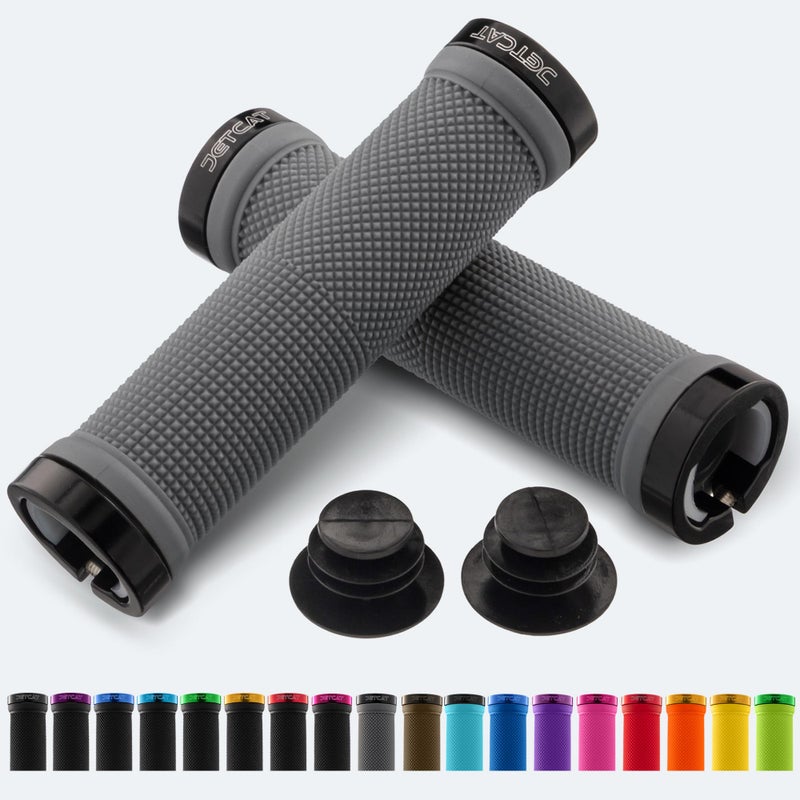 JETCAT Bike Grips, Bike Handlebar Grips, Mountain Bike Grips Handlebar, MTB Grips, Bicycle Grips BMX Grips, Bicycle Handlebar Grips Handles for Adults. Ebike, MTB, Scooter, Lock on, Gray/Black - Image 1