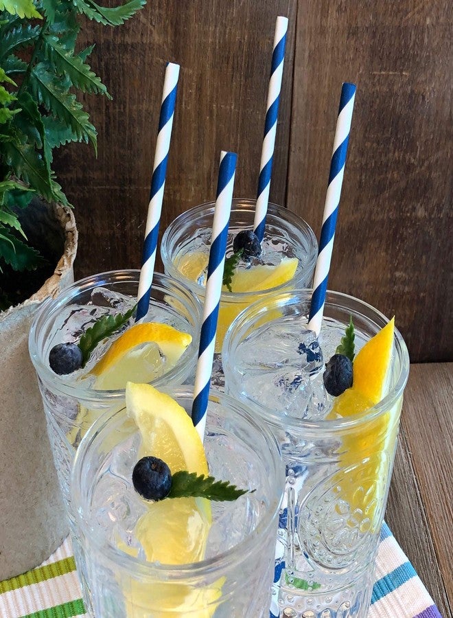 Outside the Box Papers Striped Paper Straws - Navy Blue White - 7.75 Inches - Pack of 50- Outside the Box Papers Brand - Image 3