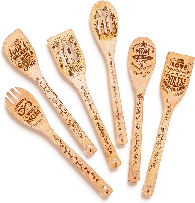 Riveira Riviera 6pc Wooden Cooking Utensils, Mothers Day Gifts for Mom – Mother In Law Gift With Its Unique Design – Wooden Utensil Set, Mother's Day Gifts – Premium Non Toxic Cooking Utensils - Image 1