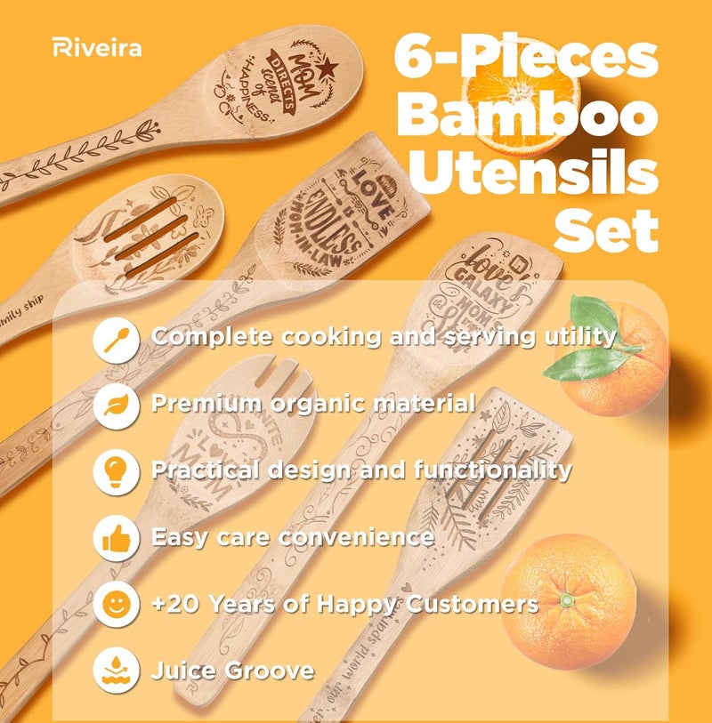 Riveira Riviera 6pc Wooden Cooking Utensils, Mothers Day Gifts for Mom – Mother In Law Gift With Its Unique Design – Wooden Utensil Set, Mother's Day Gifts – Premium Non Toxic Cooking Utensils - Image 5