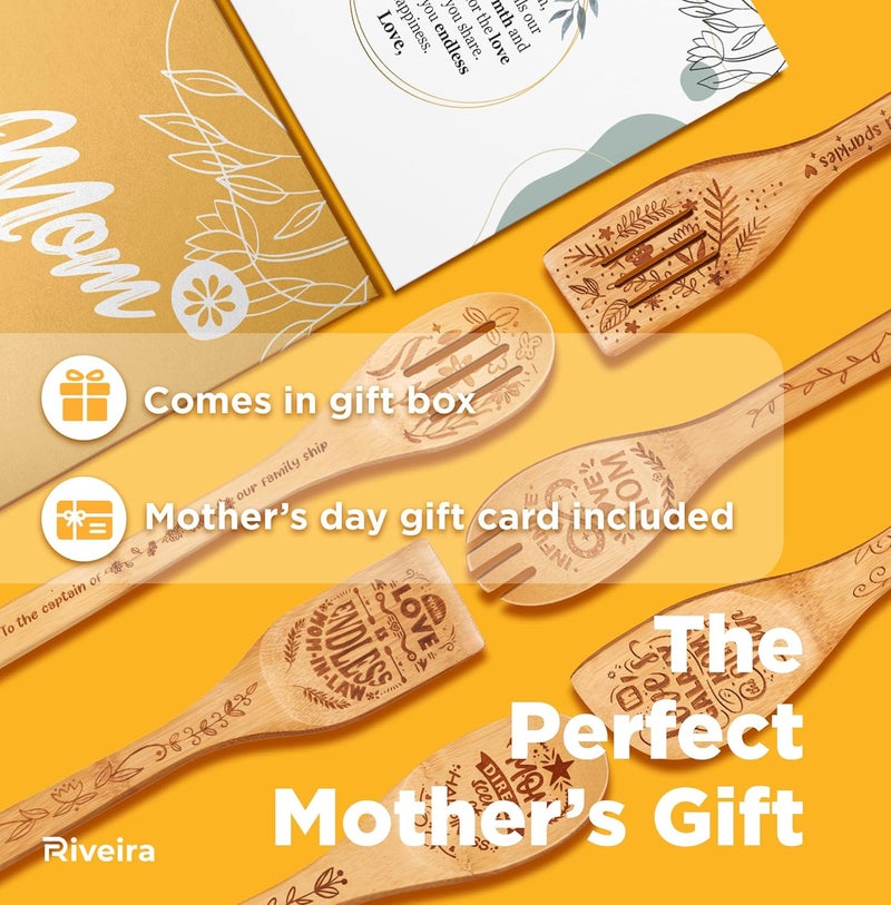 Riveira Riviera 6pc Wooden Cooking Utensils, Mothers Day Gifts for Mom – Mother In Law Gift With Its Unique Design – Wooden Utensil Set, Mother's Day Gifts – Premium Non Toxic Cooking Utensils - Image 3