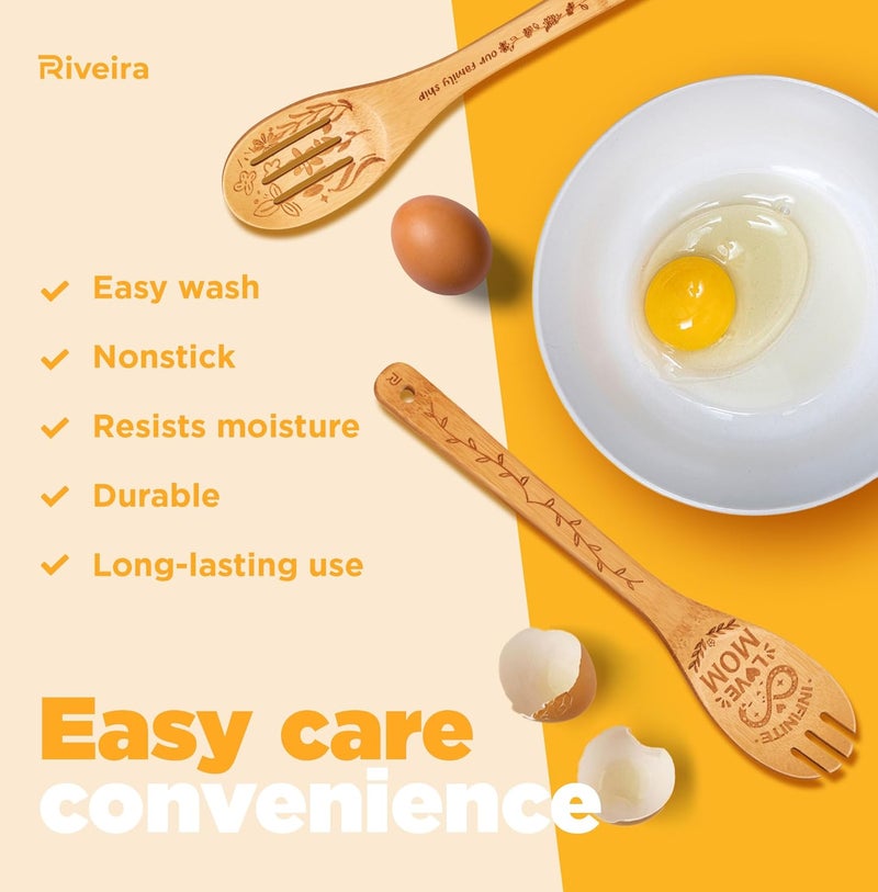 Riveira Riviera 6pc Wooden Cooking Utensils, Mothers Day Gifts for Mom – Mother In Law Gift With Its Unique Design – Wooden Utensil Set, Mother's Day Gifts – Premium Non Toxic Cooking Utensils - Image 4