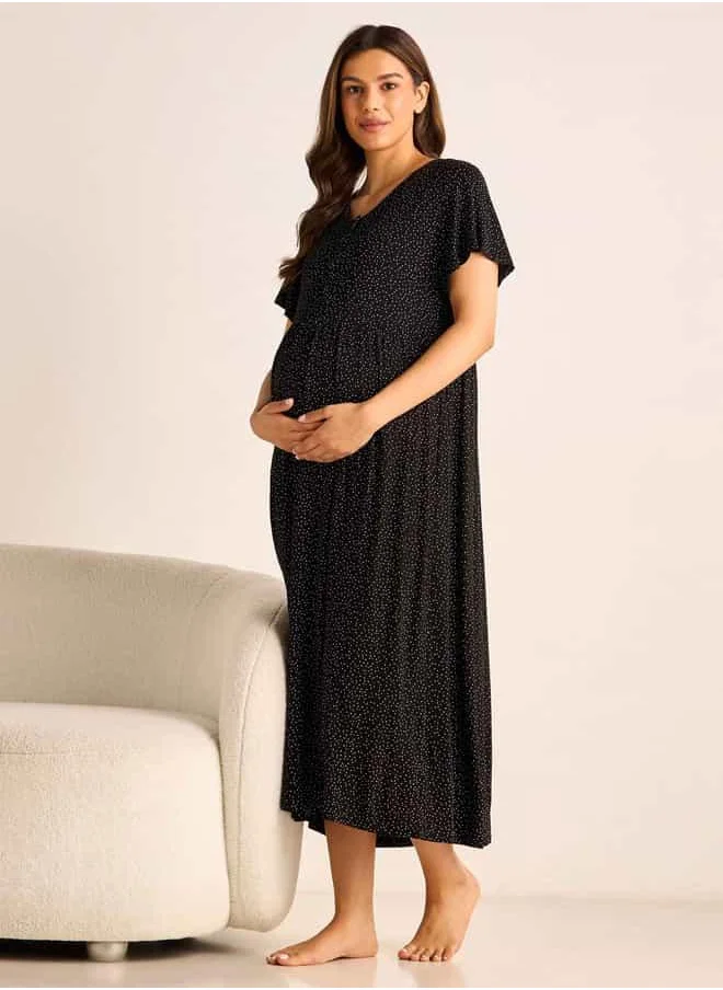 فاف Printed Maternity Sleepshirt with Short Sleeves