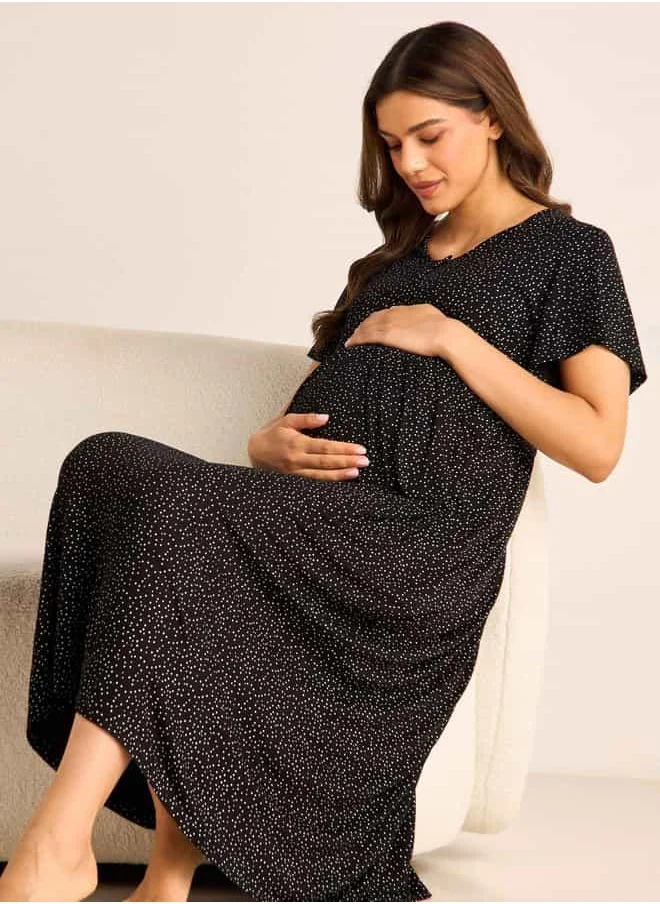 فاف Printed Maternity Sleepshirt with Short Sleeves