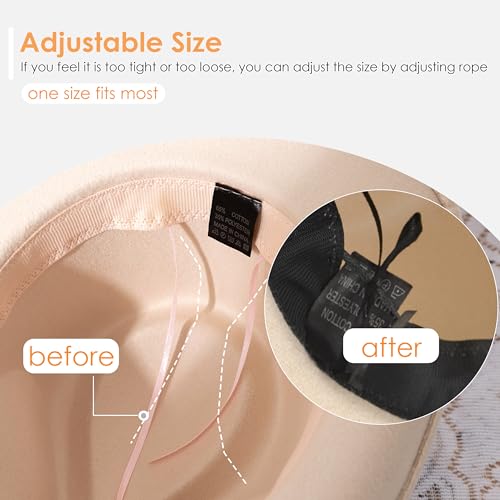 Gossifan Western Cowboy & Cowgirl Hat Felt Wide Brim Women Men Fedora Hats-Beige - Image 4