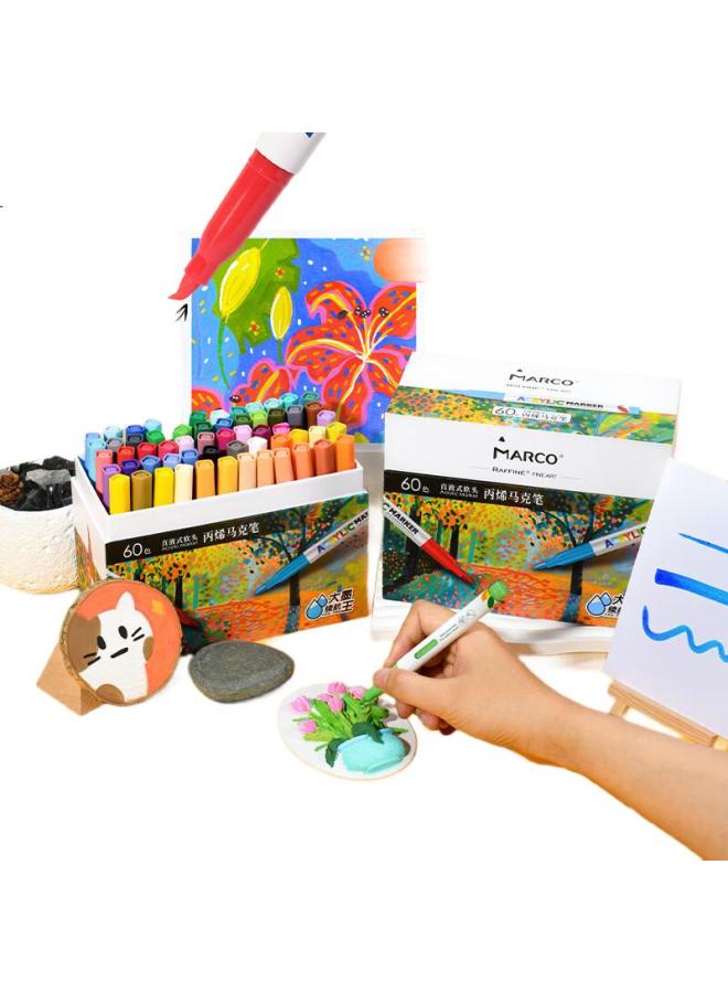 Marco Direct Liquid Soft Tip Acrylic Markers, 60 Colors, Children'S Back-To Gift Box Set, Professional Stackable Watercolor Pens, Fluorescent Highlighters, Paint Brushes - Image 1