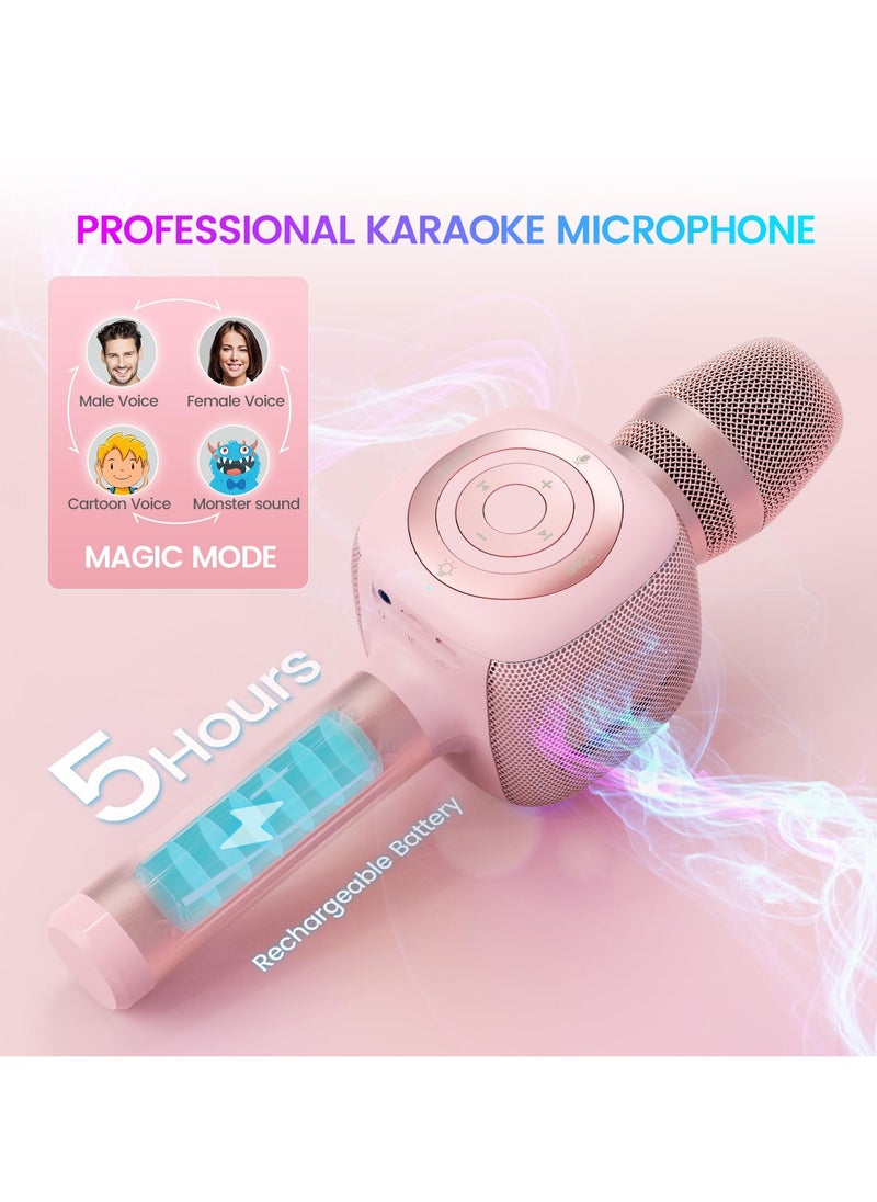 bopmen - Wireless Bluetooth Karaoke Microphone & Speaker with Disco Ball Light,4 Voice-Changing Modes Handheld Mic Speaker for Party Adults and Kids - Pink - Image 1