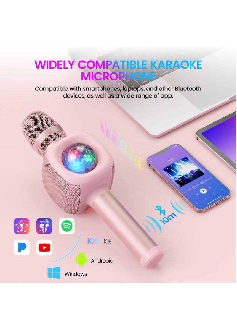bopmen - Wireless Bluetooth Karaoke Microphone & Speaker with Disco Ball Light,4 Voice-Changing Modes Handheld Mic Speaker for Party Adults and Kids - Pink - Image 1