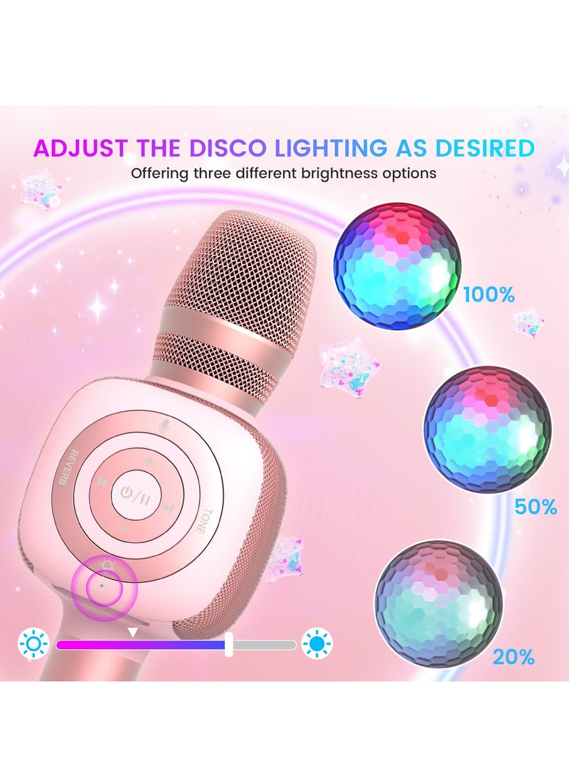 bopmen - Wireless Bluetooth Karaoke Microphone & Speaker with Disco Ball Light,4 Voice-Changing Modes Handheld Mic Speaker for Party Adults and Kids - Pink - Image 1