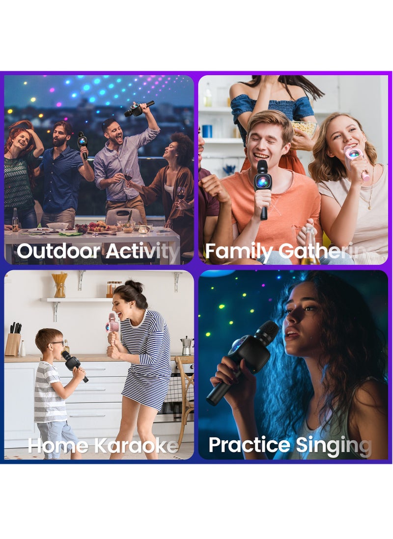 bopmen - Wireless Bluetooth Karaoke Microphone & Speaker with Disco Ball Light,4 Voice-Changing Modes Handheld Mic Speaker for Party Adults and Kids - Pink - Image 1