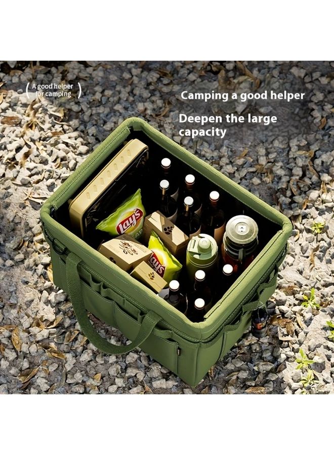 Foldable Oxford Cloth Tool Storage Bag Army Green Multi Compartment Organizer Steel Frame - Image 3