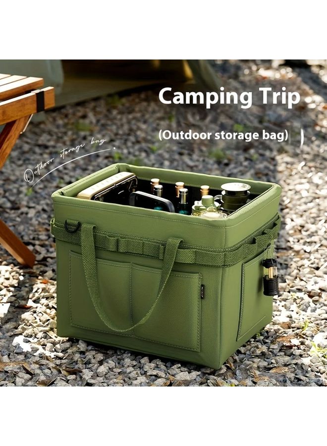 Foldable Oxford Cloth Tool Storage Bag Army Green Multi Compartment Organizer Steel Frame - Image 2