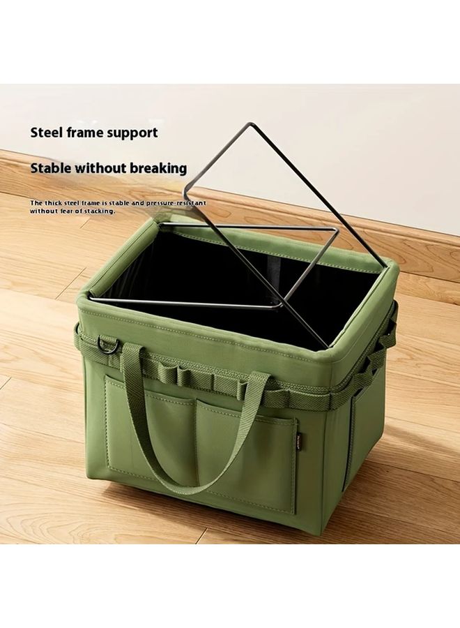 Foldable Oxford Cloth Tool Storage Bag Army Green Multi Compartment Organizer Steel Frame - Image 5