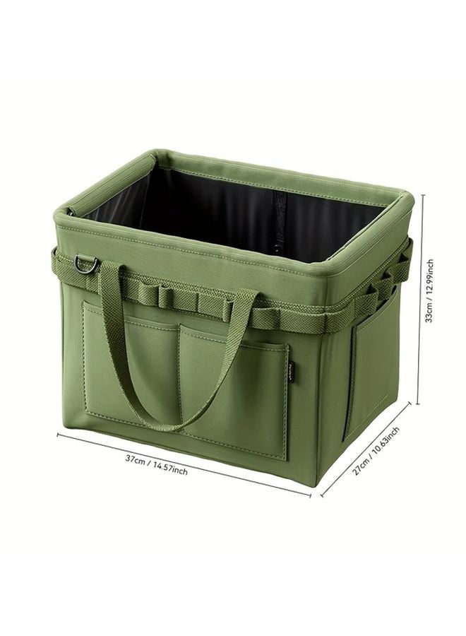 Foldable Oxford Cloth Tool Storage Bag Army Green Multi Compartment Organizer Steel Frame - Image 1