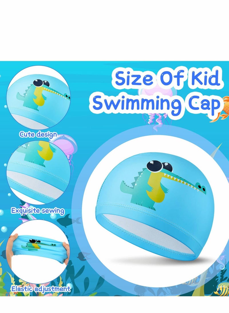 Y&D Kids Swimming Caps, Hat, 3 Pieces Waterproof PU Hats Elastic Bathing Cap with Coating Cartoon Pattern for Children Girls Boys, Age 6-12 - Image 5