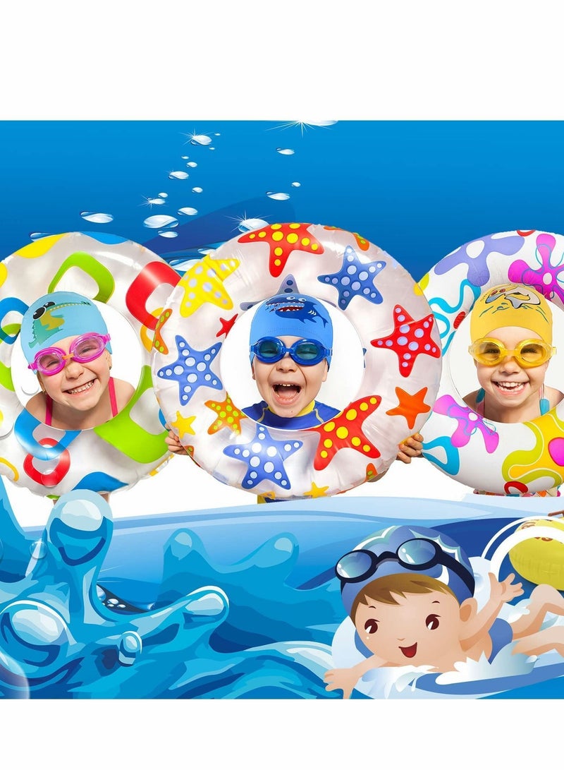 Y&D Kids Swimming Caps, Hat, 3 Pieces Waterproof PU Hats Elastic Bathing Cap with Coating Cartoon Pattern for Children Girls Boys, Age 6-12 - Image 3