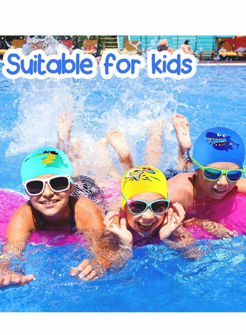 Y&D Kids Swimming Caps, Hat, 3 Pieces Waterproof PU Hats Elastic Bathing Cap with Coating Cartoon Pattern for Children Girls Boys, Age 6-12 - Image 4