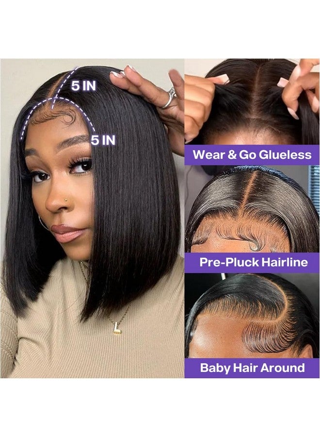 Ailwelia Wear and Go Glueless Wig Bob Wig Human Hair 200% Density 5x5 HD Lace Closure Wigs Human Hair Wigs For Black Women Human Hair Glueless Wigs 5x5 Closure Wigs Human Hair Pre Plucked Bob 14 Inch - Image 2