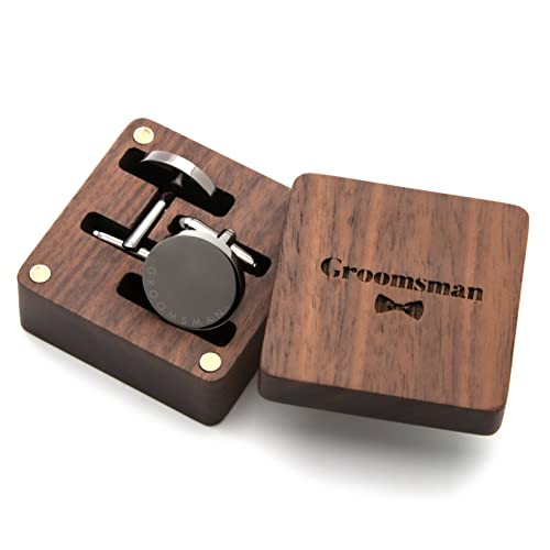 MUUJEE Cufflinks with Engraved Wood Gift Box - Groomsmen Present From the Groom, Wedding Attendants Bridal Party Attire Accessory, Ideal for Marriage Ceremony, Standard Size Cuff Link Set - Image 1