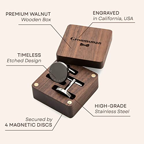 MUUJEE Cufflinks with Engraved Wood Gift Box - Groomsmen Present From the Groom, Wedding Attendants Bridal Party Attire Accessory, Ideal for Marriage Ceremony, Standard Size Cuff Link Set - Image 3