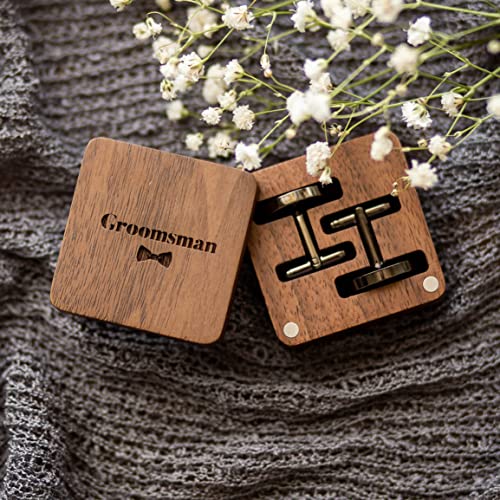 MUUJEE Cufflinks with Engraved Wood Gift Box - Groomsmen Present From the Groom, Wedding Attendants Bridal Party Attire Accessory, Ideal for Marriage Ceremony, Standard Size Cuff Link Set - Image 4
