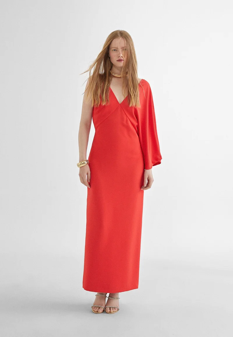 Lola Casademunt Long dress with asymmetric sleeves
