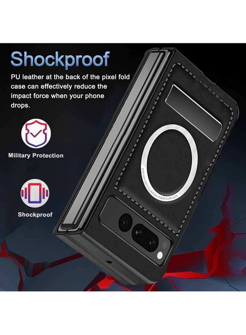 SYOSI Magnetic Case for Google Pixel Fold, PU Leather Compatible with MagSafe Wireless Charging, Shockproof Anti-Scratch Cover Fold Kickstand - Image 4