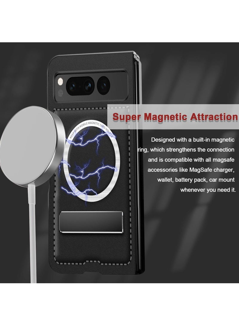 SYOSI Magnetic Case for Google Pixel Fold, PU Leather Compatible with MagSafe Wireless Charging, Shockproof Anti-Scratch Cover Fold Kickstand - Image 2