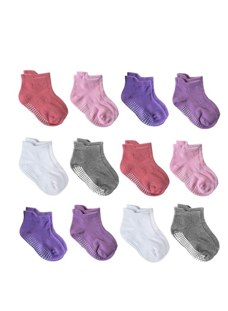 CICILADY CICILADY  12 Pairs Anti Slip Baby Ankle Socks with Non Skid Grips for Toddler Kids Boys Girls  - Image 1