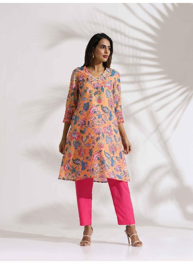 trueBrowns Orange Print Kurta Co-ord Set - Image 2