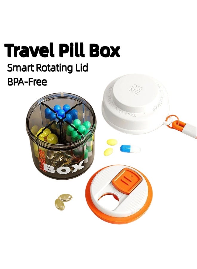 Rotating Pill Organizer Box with White Lid – Transparent BPA-Free Round Medicine Box & Travel Pill Case, Smart Dispensing Pill Dispenser for Vitamins, Supplements and Medications (UAE) - Image 1