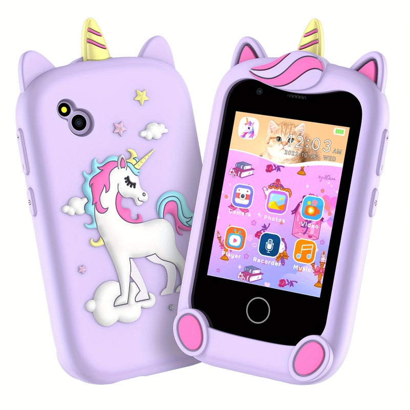 Pink Unicorn Puzzle Phone Toy 17 Games Kids Camera Music Alarm Gift - Image 1