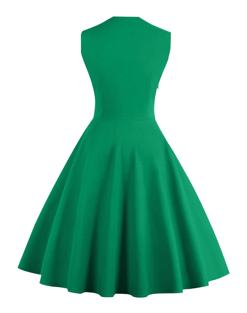 KILLREAL Women's Rockabilly A-Line Polka Dot Print Cocktail Vintage 50s Style Party Dress Green Small - Image 2