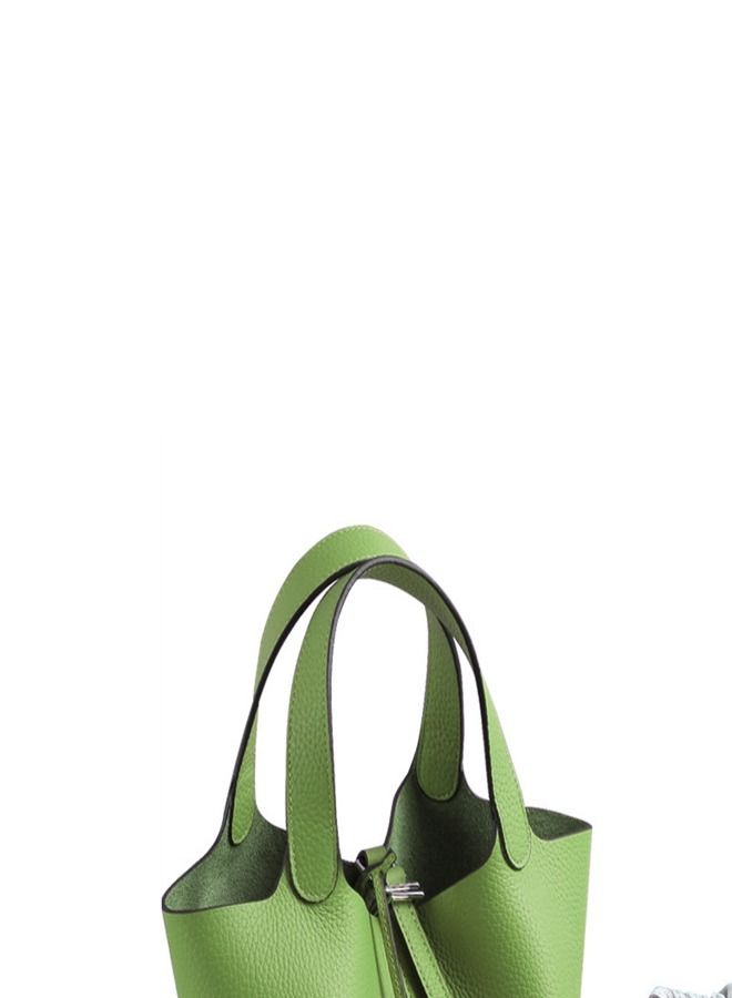 Loquat Litchi Grain Top Layer Cow Skin Bucket Bag Avocado Green  - Image 3