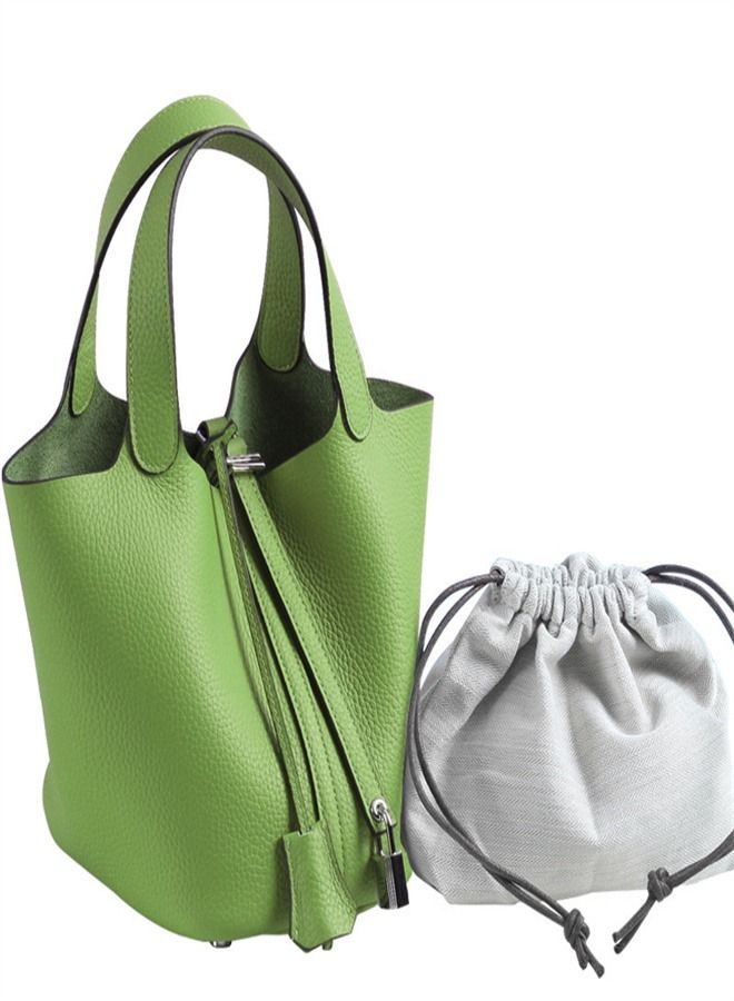 Loquat Litchi Grain Top Layer Cow Skin Bucket Bag Avocado Green  - Image 1