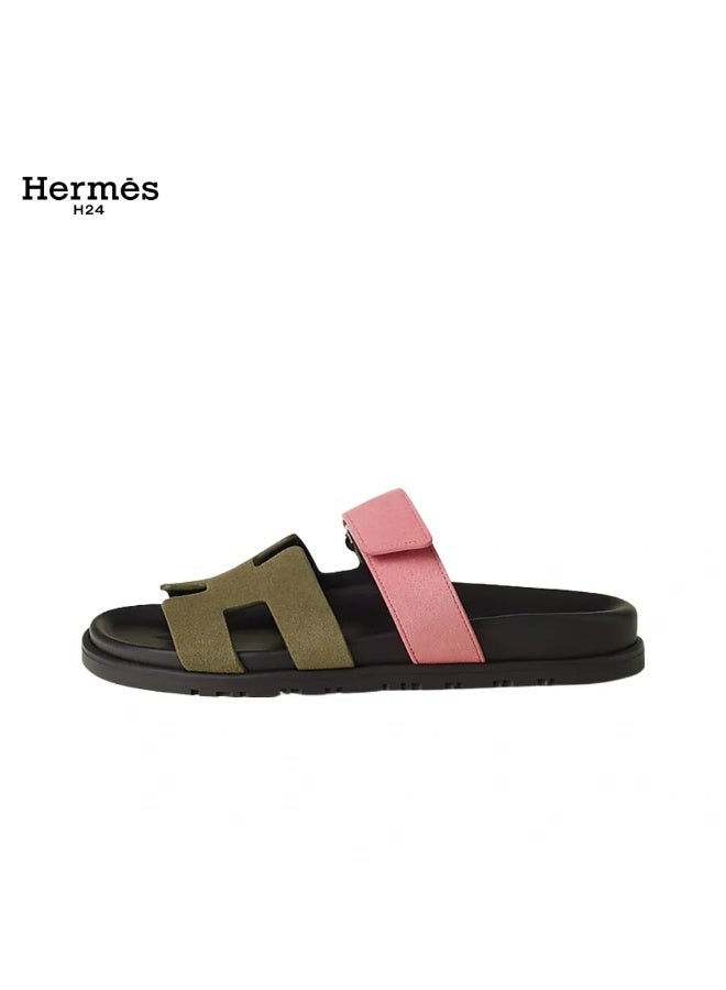 Hermes H24 صندل ”H24 Chypre“ من هيرميس للنساء، مزود بشريط فيلكرو – أخضر ووردي - Image 3