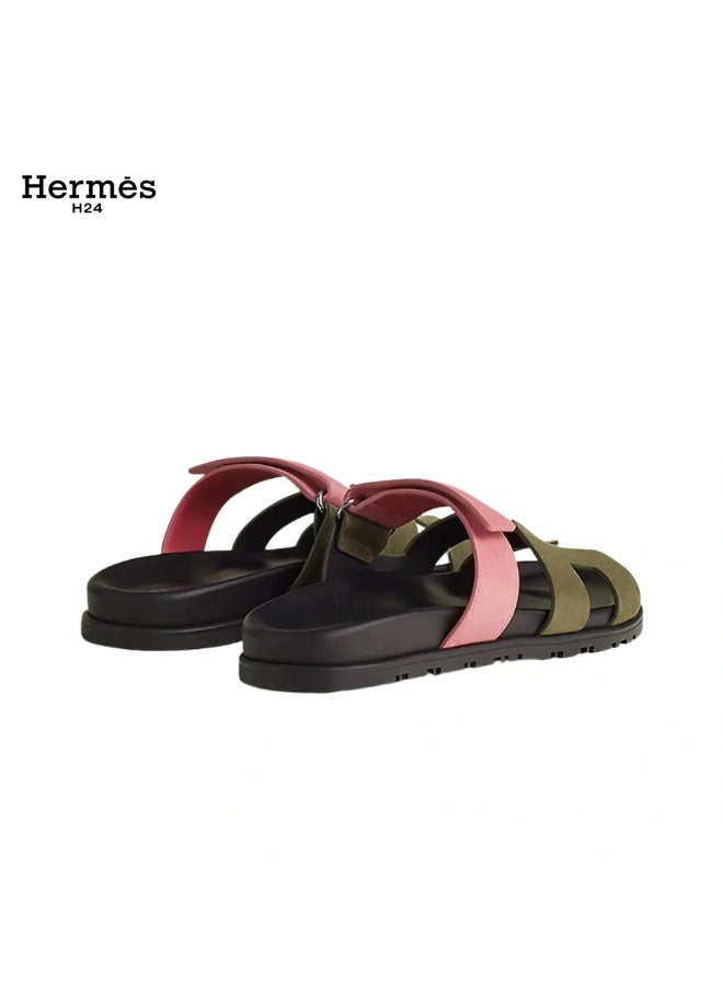 Hermes H24 صندل ”H24 Chypre“ من هيرميس للنساء، مزود بشريط فيلكرو – أخضر ووردي - Image 2