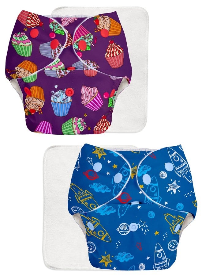 SuperBottoms BASIC Pack of 4 (2 Shell + 2 Insert) Freesize Adjustable and Reusable Cloth Diaper for babies 0-3 Years | Cloth Diaper with Wet-Free Insert with Snaps | Assorted (Print May Vary) - Image 1