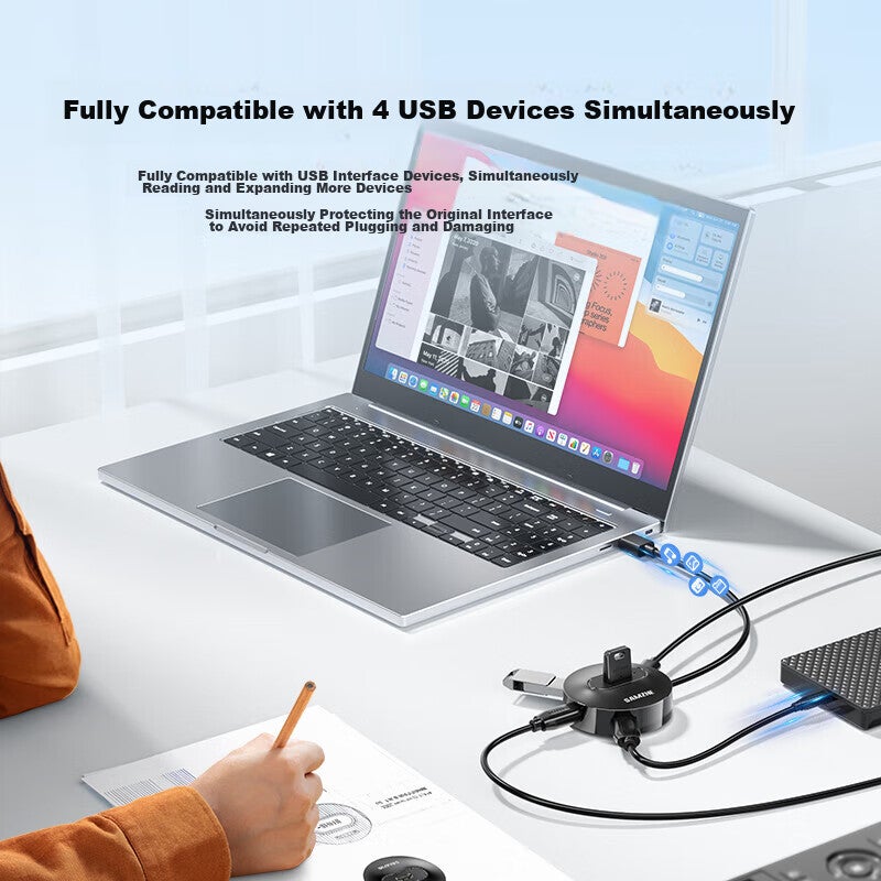 SAMZHE USB2.0 Hub with 4 Ports, Expansion Dock, Laptop And Desktop Computer Multi-Port Adapter, Power Supply Port, 1 Meter Black Cable HB20-2 - Image 2