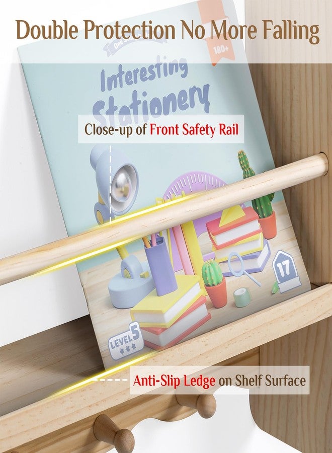 Walasis Large Nursey Bookshelf for Wall: 23.6inch 2-Tier Floating Book Shelves for Kids Toddlers Bedroom Solid Pine Wood Storage Organizer with Ledge Hooks Bar (Natural) - Image 5